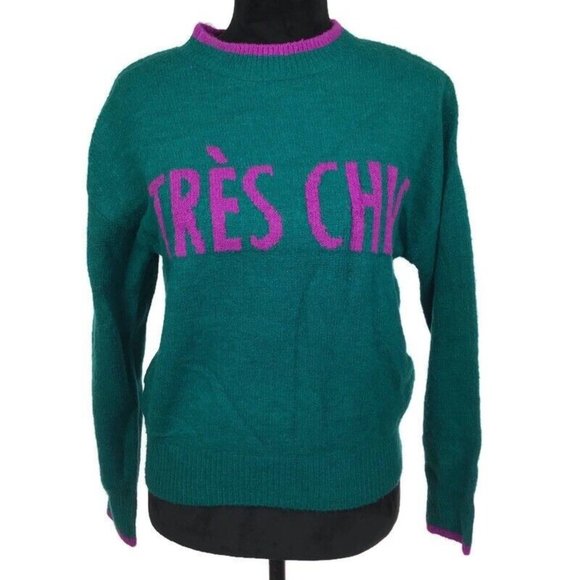 Code x Mode NEW Womens Small Tres Chic Teal & Purple Pullover Crew Neck Sweater - Picture 2 of 5